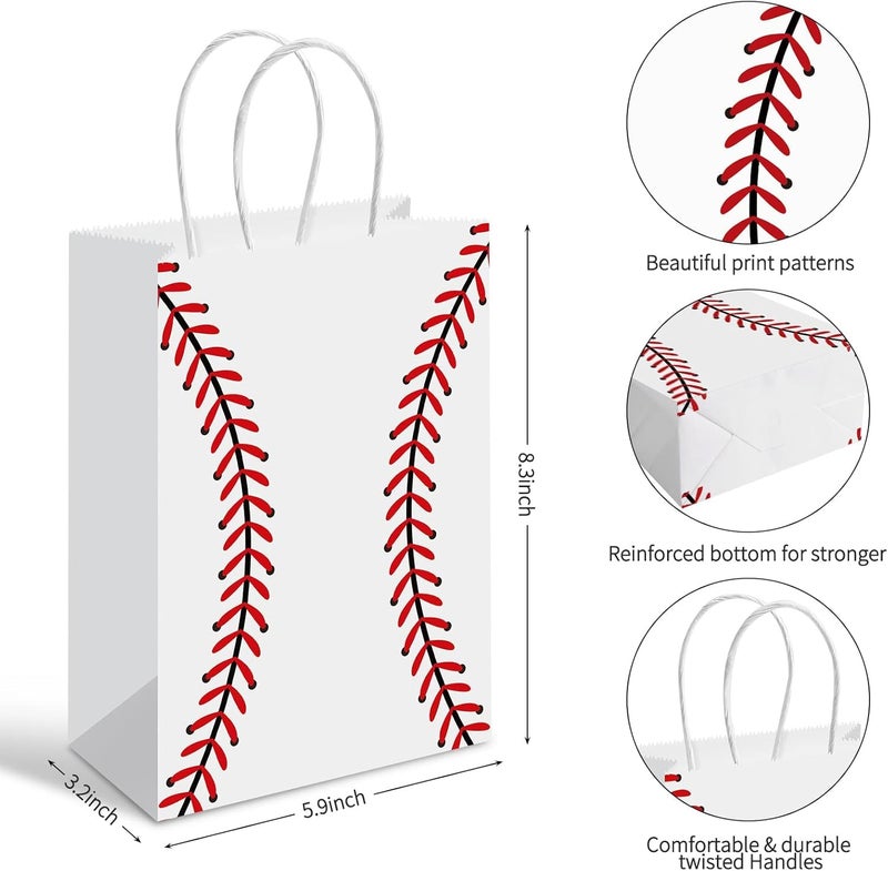 Rarapop Baseball Party Favors Gift Bags with Handle, 12 PCS Paper Snack Treat Goodie Bag for Baseball Theme Games Day Sports Goody Bags Birthday Party Decorations Supplies - Image 2