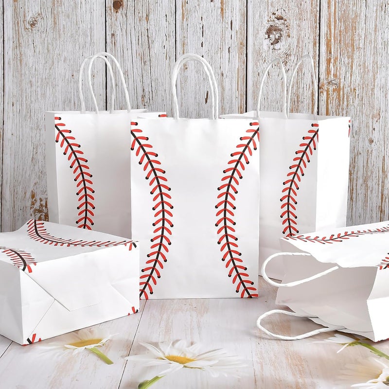 Rarapop Baseball Party Favors Gift Bags with Handle, 12 PCS Paper Snack Treat Goodie Bag for Baseball Theme Games Day Sports Goody Bags Birthday Party Decorations Supplies - Image 4