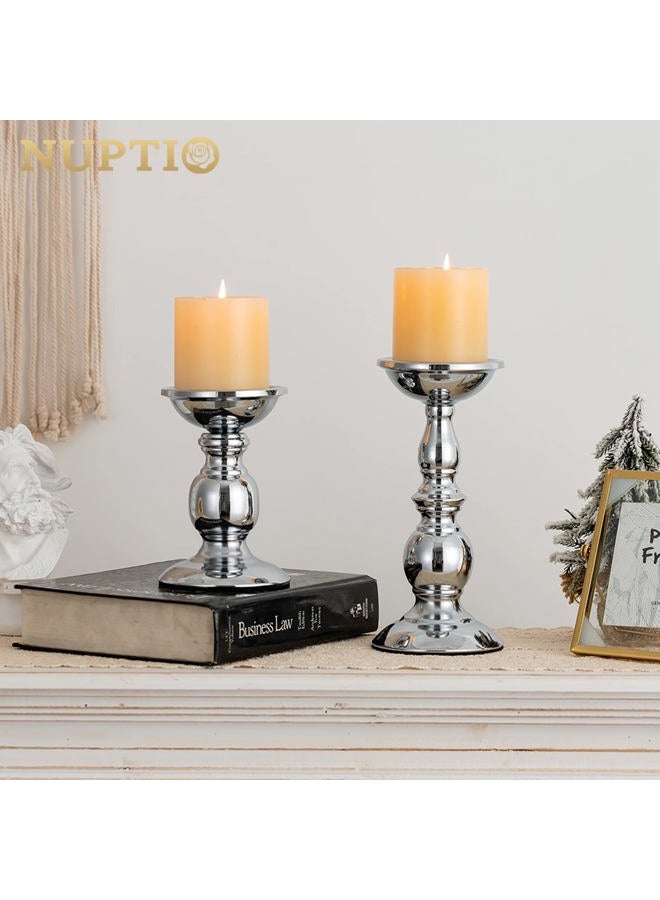 NUPTIO Pillar Candle Holders Metal Candle Holder Ideal for 3 inches Candles, Silver Candle Holder for Living Room, Gardens, Spa, Aromatherapy, Incense Cones, Wedding, Party, 2 Pcs - Image 2