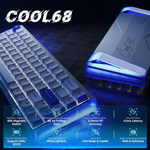DAREU COOL68 60% Wired Gaming Keyboard, Rapid Trigger Magnetic Switch Keyboard with 8000Hz Polling Rate, Adjustable Actuation, 0.1ms Latency, SOCD, Gasket Mount, Hot swappable, RGB Light - Image 2