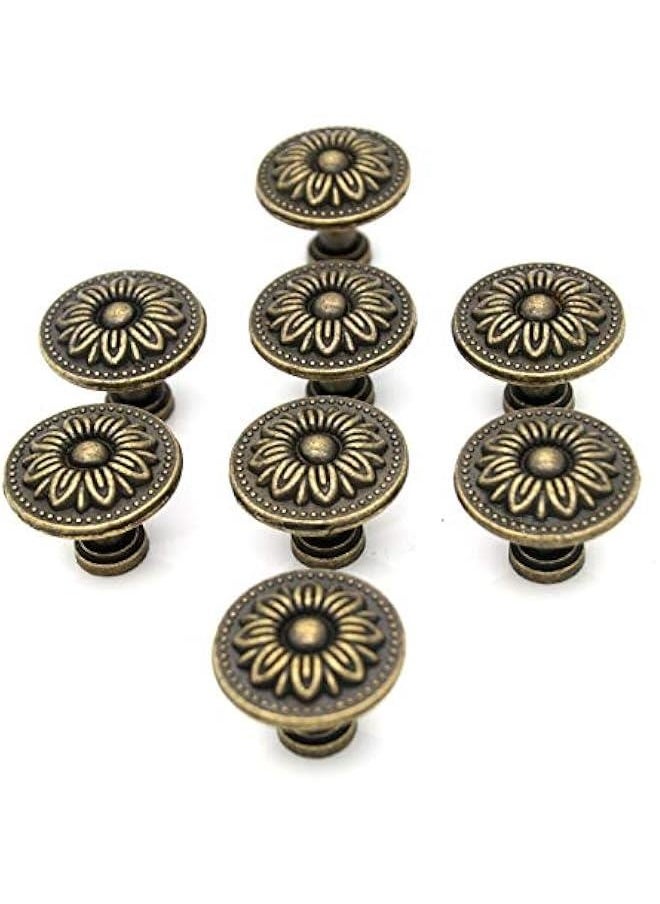 Generic 8 PCs Vintage Antique Brass Knobs Handles Pulls with Flower Pattern for Cabinet Drawer Door  - Image 1