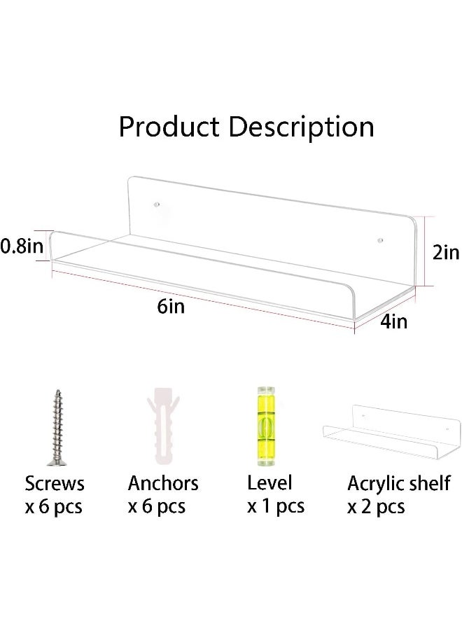Horoof Home Horoof Home® 2-Pack Clear Acrylic Wall Shelves – Floating Bookshelf for Bathroom, Bedroom & Office  - Image 3