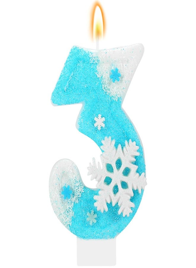 IDIJOLI Frozen Birthday Candle Snowflake Number 3 Candle Cake Topper Cupcake Decor Frozen 3rd Birthday Party Decorations Anniversary Celebrations Supplies Favors - Image 1