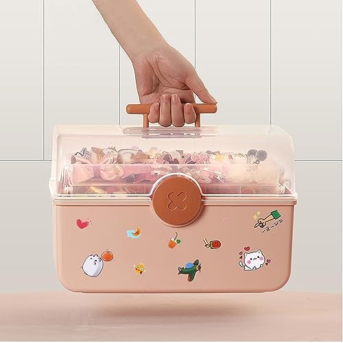 wolpin 3 Layers Jewellery Organiser for Kids with Stickers Portable Storage Box Case for Clips Hairband Rings, Earrings, Necklace, Ribbons Faux Leather, Multicolor - Image 4