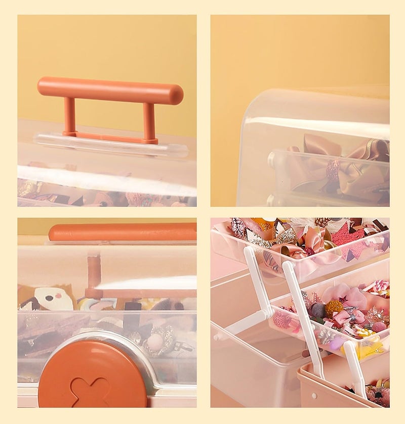 wolpin 3 Layers Jewellery Organiser for Kids with Stickers Portable Storage Box Case for Clips Hairband Rings, Earrings, Necklace, Ribbons Faux Leather, Multicolor - Image 5