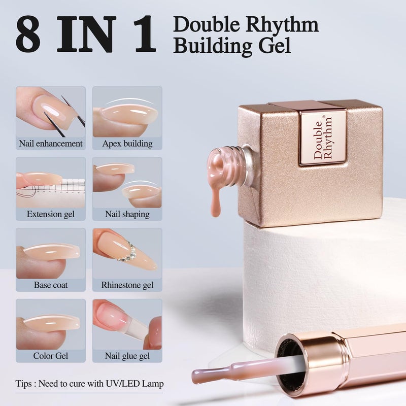 Double Rhythm Clear Gel Nail Polish 15ml Nail Strengthener Builder in a Bottle Nail Extension Hard Gel Soak Off Long Lasting UV Gel (Pastel Nude 8 in 1-8) - Image 2