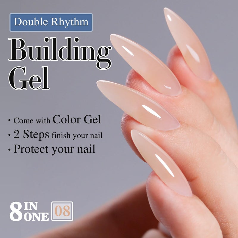 Double Rhythm Clear Gel Nail Polish 15ml Nail Strengthener Builder in a Bottle Nail Extension Hard Gel Soak Off Long Lasting UV Gel (Pastel Nude 8 in 1-8) - Image 4