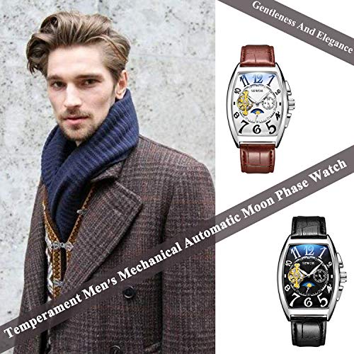 SEWOR Mens Automatic Business Dress Tonneau Moon Phase Wrist Watch Mechanical Self Wind - Image 2