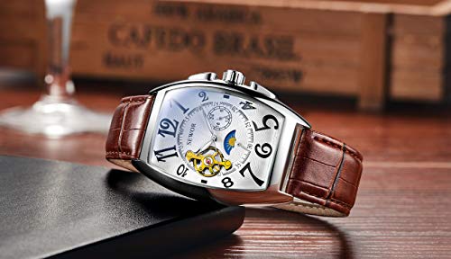 SEWOR Mens Automatic Business Dress Tonneau Moon Phase Wrist Watch Mechanical Self Wind - Image 4