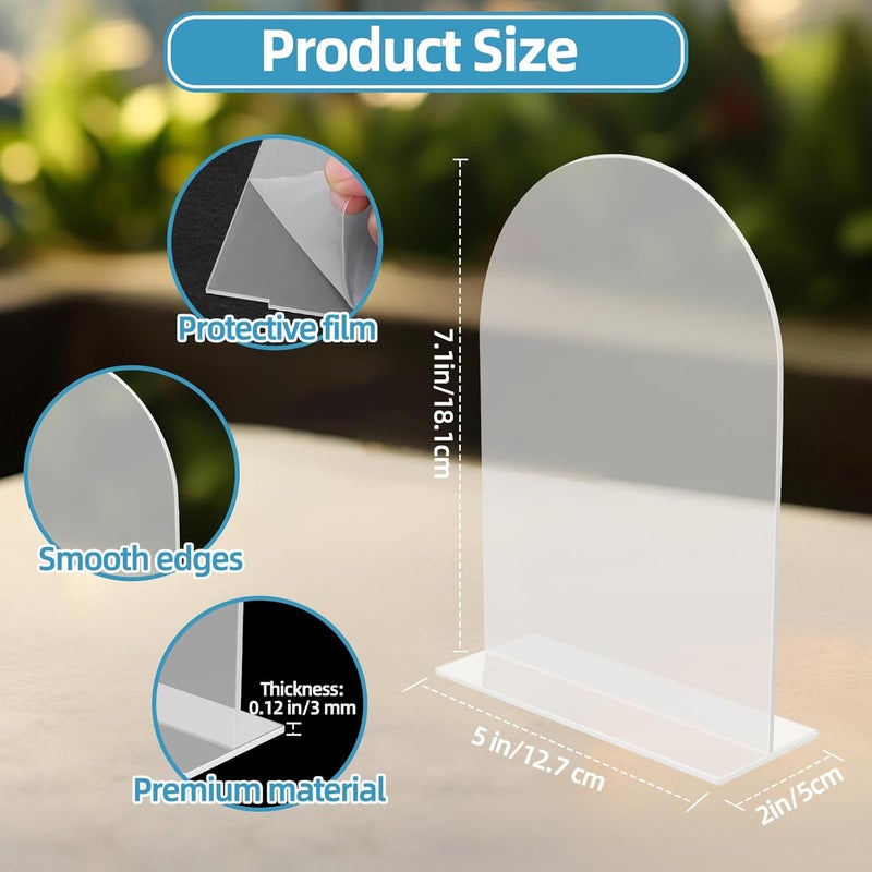SOVQUEST 9 Pack Acrylic Wedding Signs 5 x 7 Inch DIY Blank Table Number with Base Frosted Arch Shape Menu Board for Party Anniversary Event Restaurant Cafe Decoration（Frosted） - Image 2