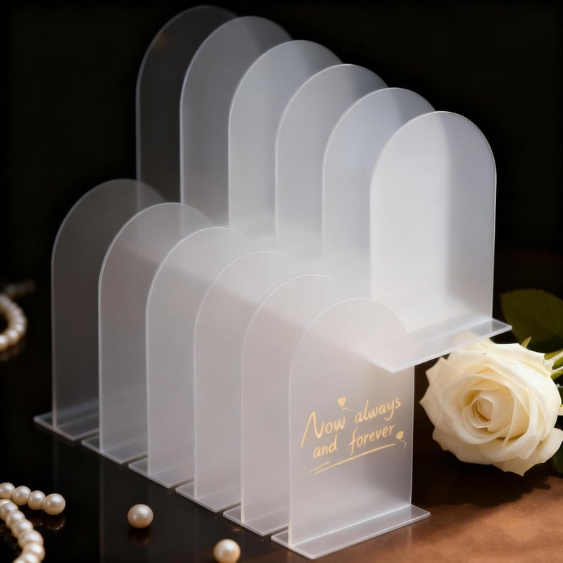 SOVQUEST 9 Pack Acrylic Wedding Signs 5 x 7 Inch DIY Blank Table Number with Base Frosted Arch Shape Menu Board for Party Anniversary Event Restaurant Cafe Decoration（Frosted） - Image 1