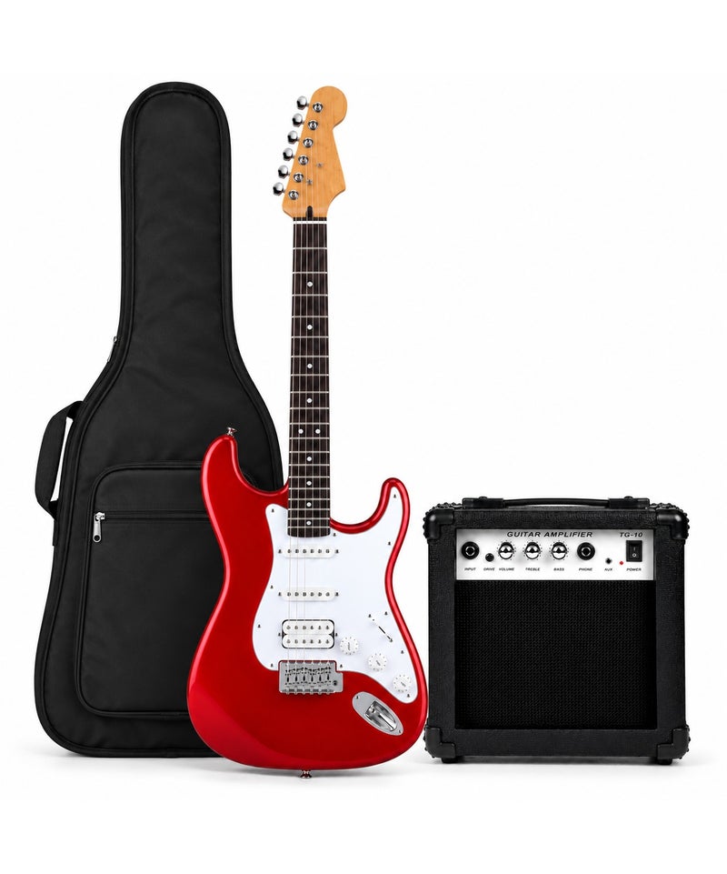 MEGARYA Electric Guitar Starter Kit, 6 String HSS Electric Guitar with TG-10 Practice Amplifier & Gig Bag, Double-Cutaway Beginner Guitar for Students, Adults & Music Lessons, Red