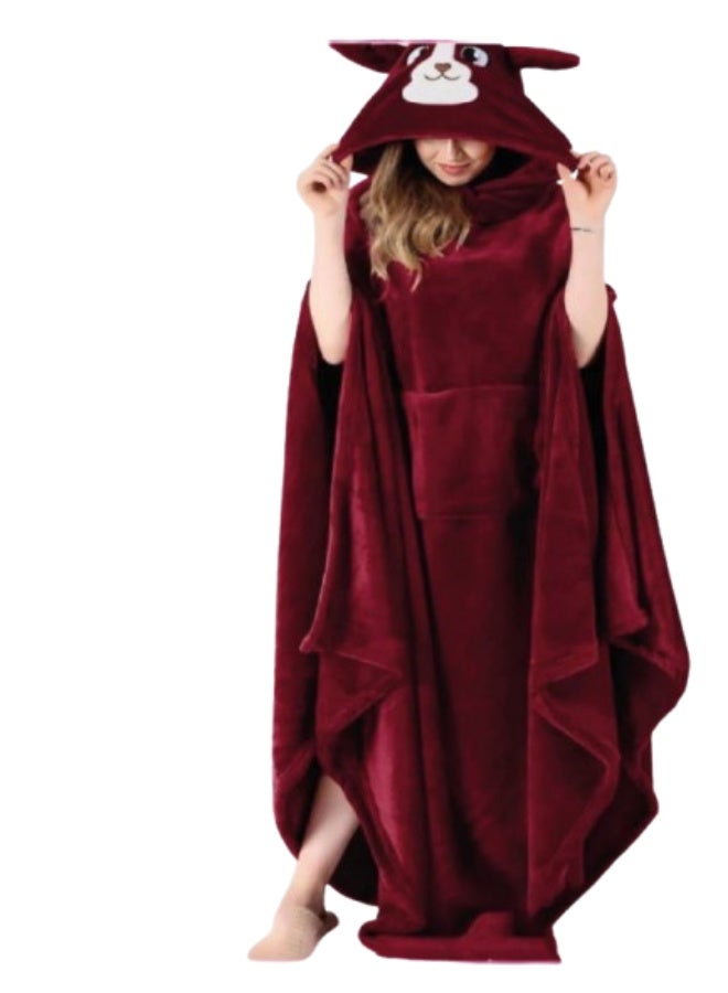 High-Quality Imported Soft Plush Blanket with Cartoon Hat in Burgundy | Model Size 401