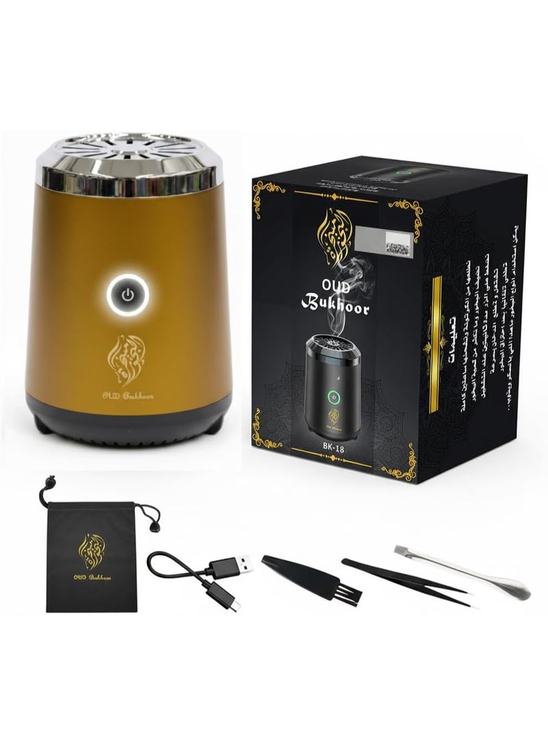 تايجر Portable Mini Electric Incense Burner – Golden USB Rechargeable Bakhoor & Oud Diffuser | Compact Arabic Mubkhar Device for Home, Office, Travel & Car | Silent Operation, Long-Lasting Aroma, Elegant Design for Aromatherapy & Gifting - Image 2
