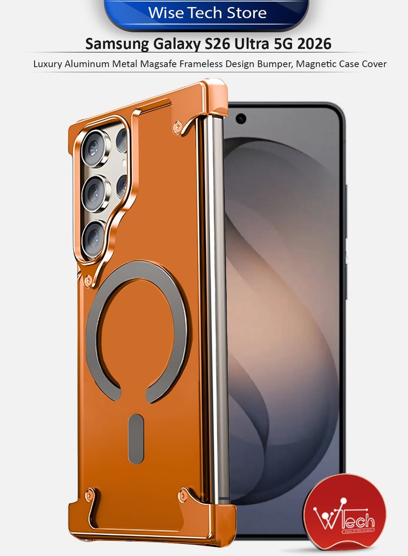دبليو تيك سامسونج جالكسي S26 ألترا 5G 2026 غطاء فخم من الألمنيوم معدني بتصميم بدون إطار مع ماجسيف، غطاء حالة مغناطيسي (MCMPMN) - برتقالي - Image 1