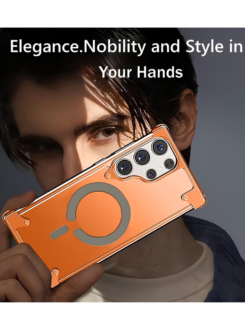 دبليو تيك سامسونج جالكسي S26 ألترا 5G 2026 غطاء فخم من الألمنيوم معدني بتصميم بدون إطار مع ماجسيف، غطاء حالة مغناطيسي (MCMPMN) - برتقالي - Image 2