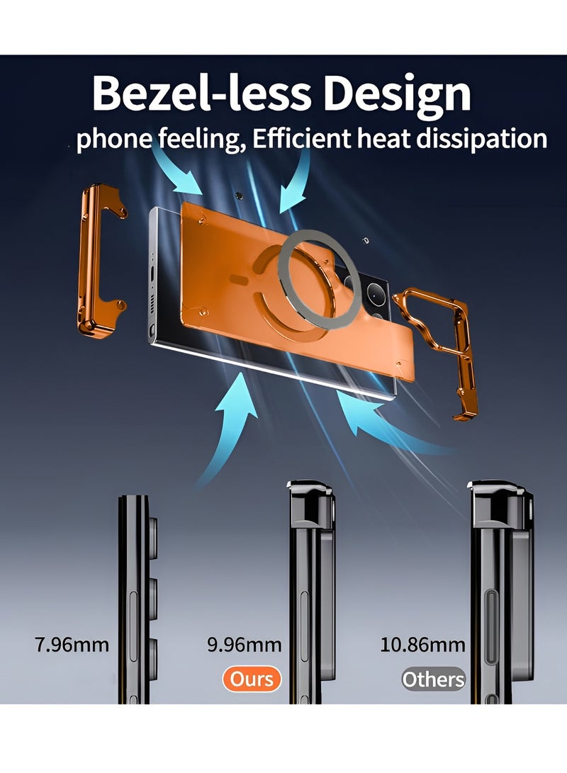 دبليو تيك سامسونج جالكسي S26 ألترا 5G 2026 غطاء فخم من الألمنيوم معدني بتصميم بدون إطار مع ماجسيف، غطاء حالة مغناطيسي (MCMPMN) - برتقالي - Image 3