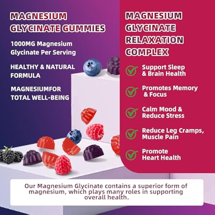 OUTELANDE 120 CT Magnesium Glycinate Gummies 1000 mg for Women and Men, Magnesium Malate & Taurate Supplements for Zzz, Body Support and Relaxation, Sugar Free, Vegan, Raspberry BlackBerry Blueberry Flavor - Image 3