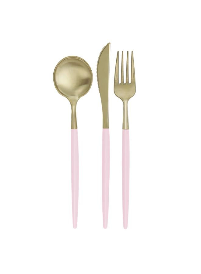 Unique Metallic Gold/Light Pink Plastic Cutlery - Image 1