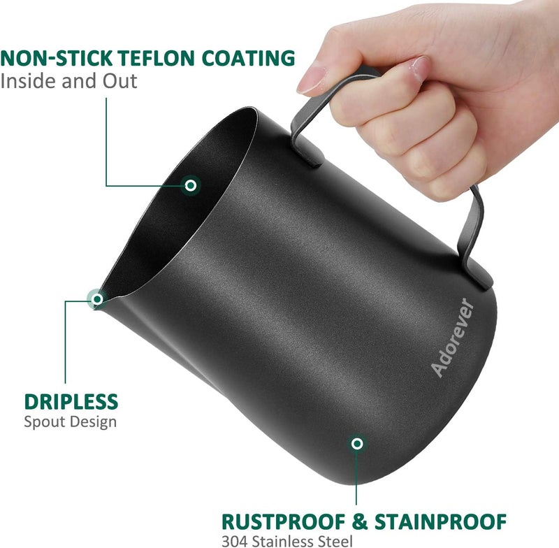Adorever Milk Frothing Pitcher 600ml/20oz Steaming Pitchers Stainless Steel Milk Coffee Cappuccino Latte Art Barista Steam Pitchers Milk Jug Cup with Decorating Art Pen, Matte Black Multi-use well-engineered build - Image 2