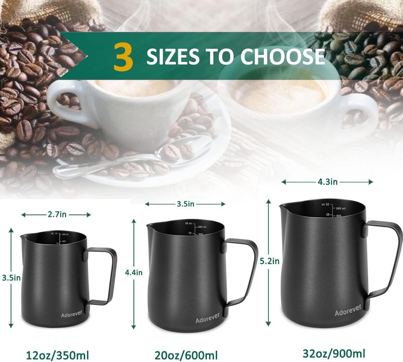 Adorever Milk Frothing Pitcher 600ml/20oz Steaming Pitchers Stainless Steel Milk Coffee Cappuccino Latte Art Barista Steam Pitchers Milk Jug Cup with Decorating Art Pen, Matte Black Multi-use well-engineered build - Image 4