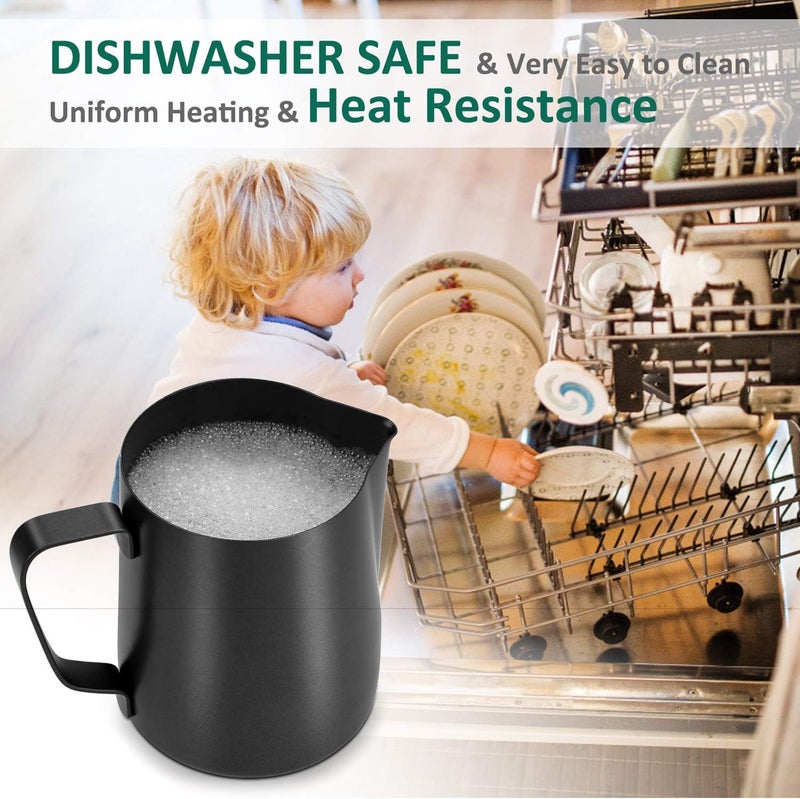 Adorever Milk Frothing Pitcher 600ml/20oz Steaming Pitchers Stainless Steel Milk Coffee Cappuccino Latte Art Barista Steam Pitchers Milk Jug Cup with Decorating Art Pen, Matte Black Multi-use well-engineered build - Image 3