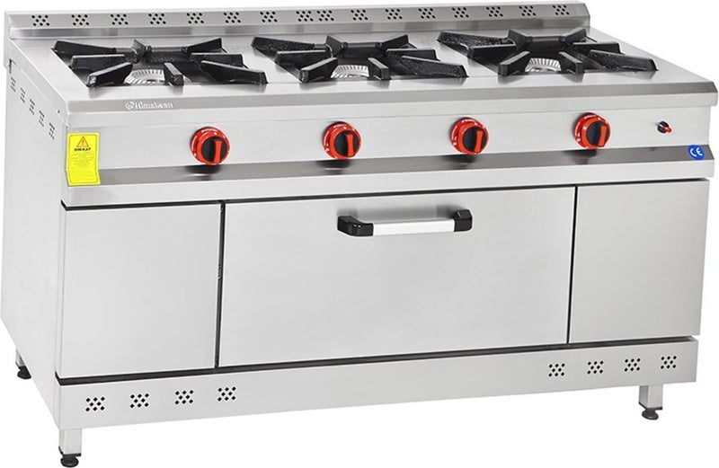 Himaksan Industrial 150X60 cm 3+1 Natural Gas 3-Burner Range Cooker 