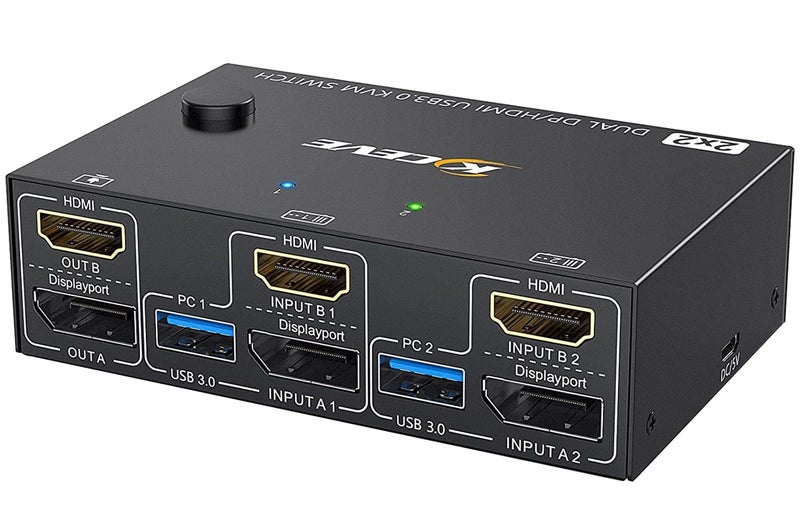KCEVE KVM Switch 2 Monitors 2 Computers HDMI Displayport, USB 3.0 KVM Switch Displayport HDMI for 2 Computers Share 4 USB3.0 Devices, 4K@60Hz, with Wired Remote(4K HD DP 2 in 2 Out KVM) - Image 1