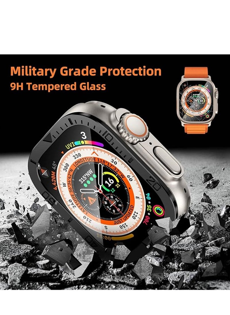 SYOSI - Rugged Metal Case, Compatible with Apple Watch Ultra 49mm Case with Tempered Glass Screen Protector, Bezel Ring Frame Built in Clear Film for iWatch Ultra 49mm, 2 Pack, Black - Image 1