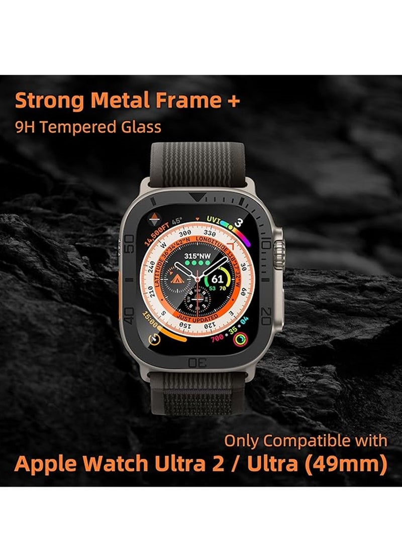 SYOSI - Rugged Metal Case, Compatible with Apple Watch Ultra 49mm Case with Tempered Glass Screen Protector, Bezel Ring Frame Built in Clear Film for iWatch Ultra 49mm, 2 Pack, Black - Image 1