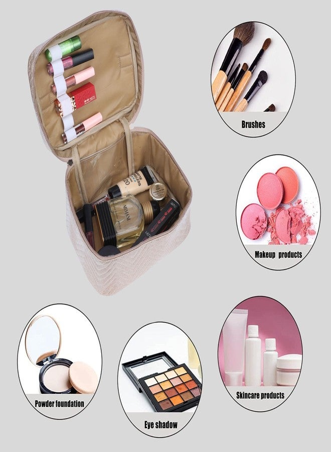 FADAK Glitter Makeup Organizer Bag with Detachable Pouch, 25 x 14 x 14 cm (Rose Gold) - Image 4