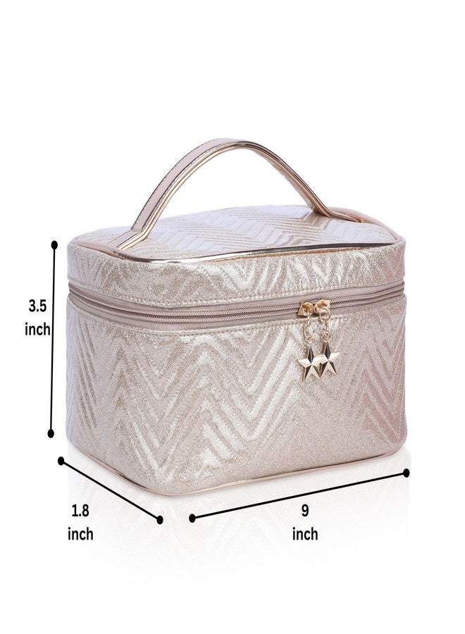 FADAK Glitter Makeup Organizer Bag with Detachable Pouch, 25 x 14 x 14 cm (Rose Gold) - Image 5