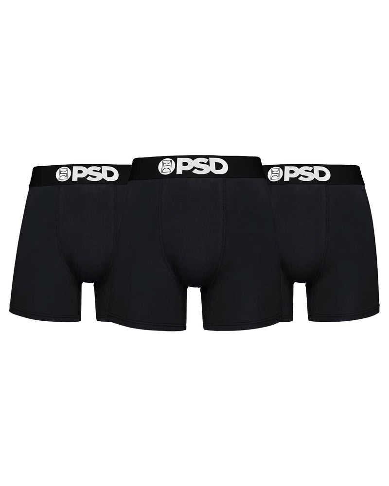 PSD Underwear Men's Solid Black Cotton Mid Length Boxer Brief 3 Pack, Multi, L - Image 1
