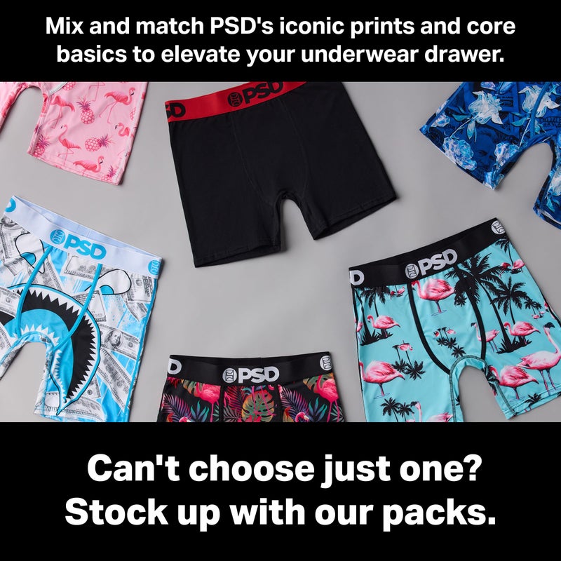 PSD Underwear Men's Solid Black Cotton Mid Length Boxer Brief 3 Pack, Multi, L - Image 5