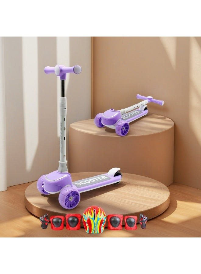 EASY FUTURE LED PU Wheels & Rear Brake & Music Kids Scooter with Foldable & Height Adjustable Handle, Kick Scooter for 3 to 8 Years, Including Full Protective Gear Set - Image 1
