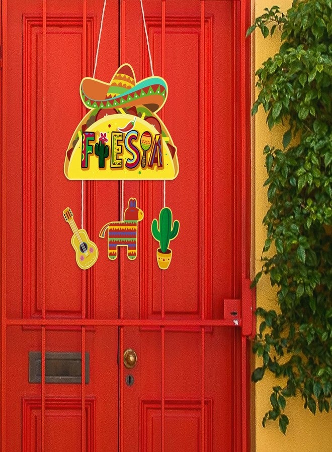 Putuo Decor Cinco de Mayo Wood Door Sign Mexican Fiesta Hanging Welcome Decor Wooden Plaque Wall Porch Sign Taco Sombrero Guitar Cactus Donkey Mexican Holiday Party Decorations for Cinco de Mayo - Image 5
