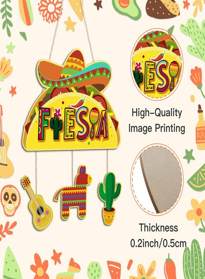 Putuo Decor Cinco de Mayo Wood Door Sign Mexican Fiesta Hanging Welcome Decor Wooden Plaque Wall Porch Sign Taco Sombrero Guitar Cactus Donkey Mexican Holiday Party Decorations for Cinco de Mayo - Image 3