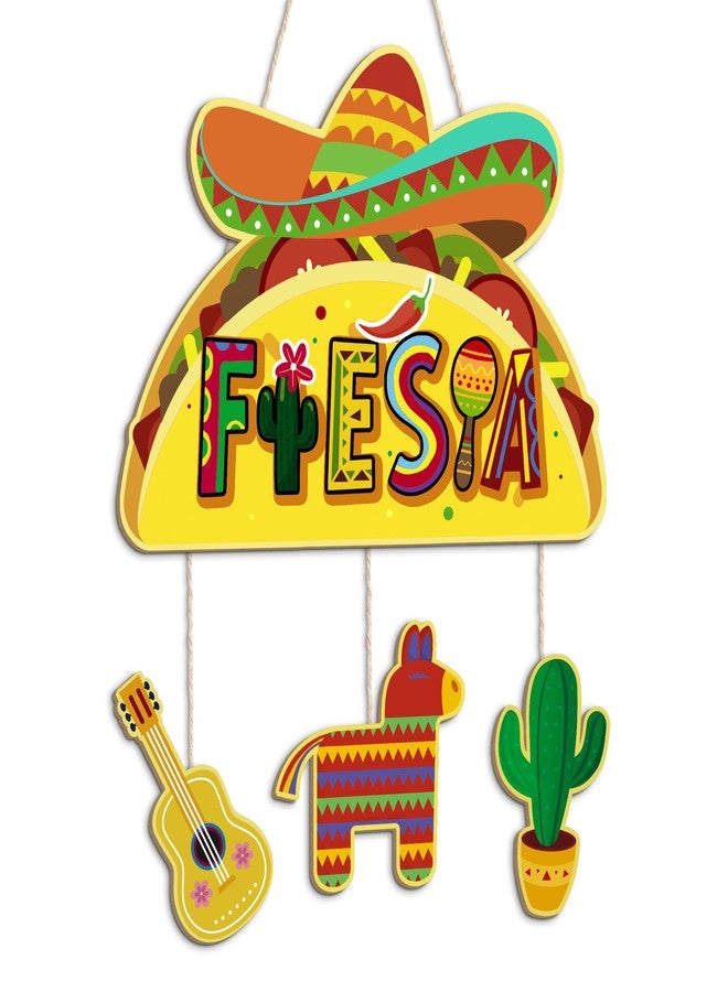 Putuo Decor Cinco de Mayo Wood Door Sign Mexican Fiesta Hanging Welcome Decor Wooden Plaque Wall Porch Sign Taco Sombrero Guitar Cactus Donkey Mexican Holiday Party Decorations for Cinco de Mayo - Image 1