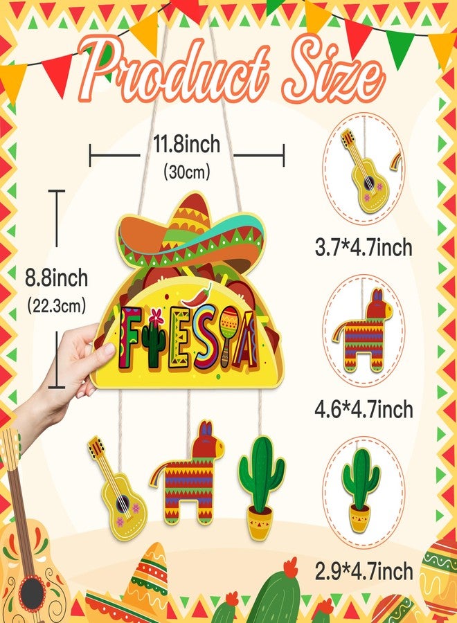 Putuo Decor Cinco de Mayo Wood Door Sign Mexican Fiesta Hanging Welcome Decor Wooden Plaque Wall Porch Sign Taco Sombrero Guitar Cactus Donkey Mexican Holiday Party Decorations for Cinco de Mayo - Image 2