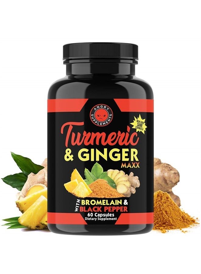 Angry Supplements ماكس الكركم والكركمين والزنجبيل، 95% كركمينويد مع الفلفل الأسود، تقليل الالتهاب ودعم المفاصل، مضاد للأكسدة، 1355 ملغ مزيج من مكونات غير معدلة وراثيًا (زجاجتين) - Image 2