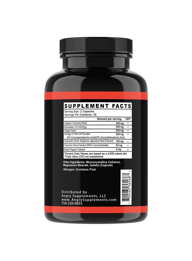 Angry Supplements ماكس الكركم والكركمين والزنجبيل، 95% كركمينويد مع الفلفل الأسود، تقليل الالتهاب ودعم المفاصل، مضاد للأكسدة، 1355 ملغ مزيج من مكونات غير معدلة وراثيًا (زجاجتين) - Image 4