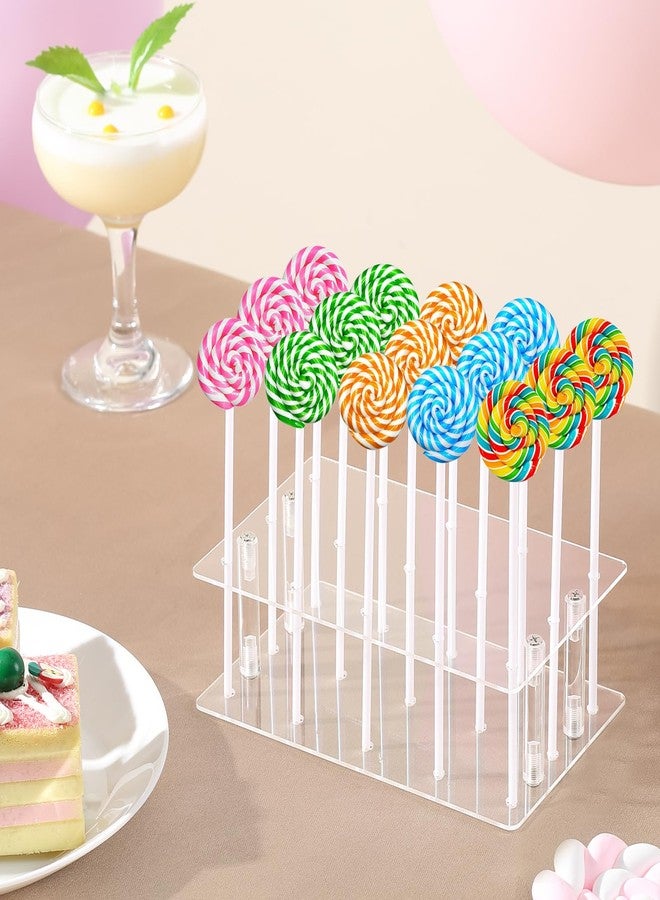 HENABLE 2 Pack Cake Pop Stand with Sticks & Wrappers, 15 Holes Acrylic Cake Pops Holder Disply, Clear Cake Pops Sticks Kit, Lollipop Hold Stand for Drying, Dessert Table, Party Supplies - Image 4