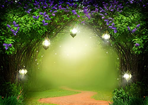 BELECO 10x8ft Fabric Enchanted Forest Backdrop Magic Misty Forest with Road Fantasy Garden Spring Landscape Photography Backdrop for Tinkerbell Party Baby Shower Banner Birthday Party Photo Props - Image 1