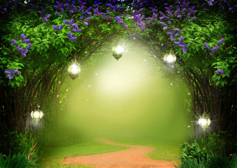 BELECO 10x8ft Fabric Enchanted Forest Backdrop Magic Misty Forest with Road Fantasy Garden Spring Landscape Photography Backdrop for Tinkerbell Party Baby Shower Banner Birthday Party Photo Props - Image 2