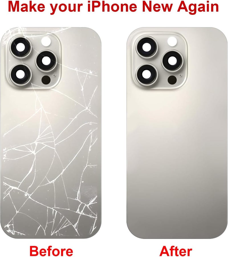 Perzework Rear Back Glass Replacement for iPhone 16 Pro 6.3-inches + Pre-Installed Plate and Camera Frame and Lens + Reparing Tool Kit (Natural Titanium) - Image 5