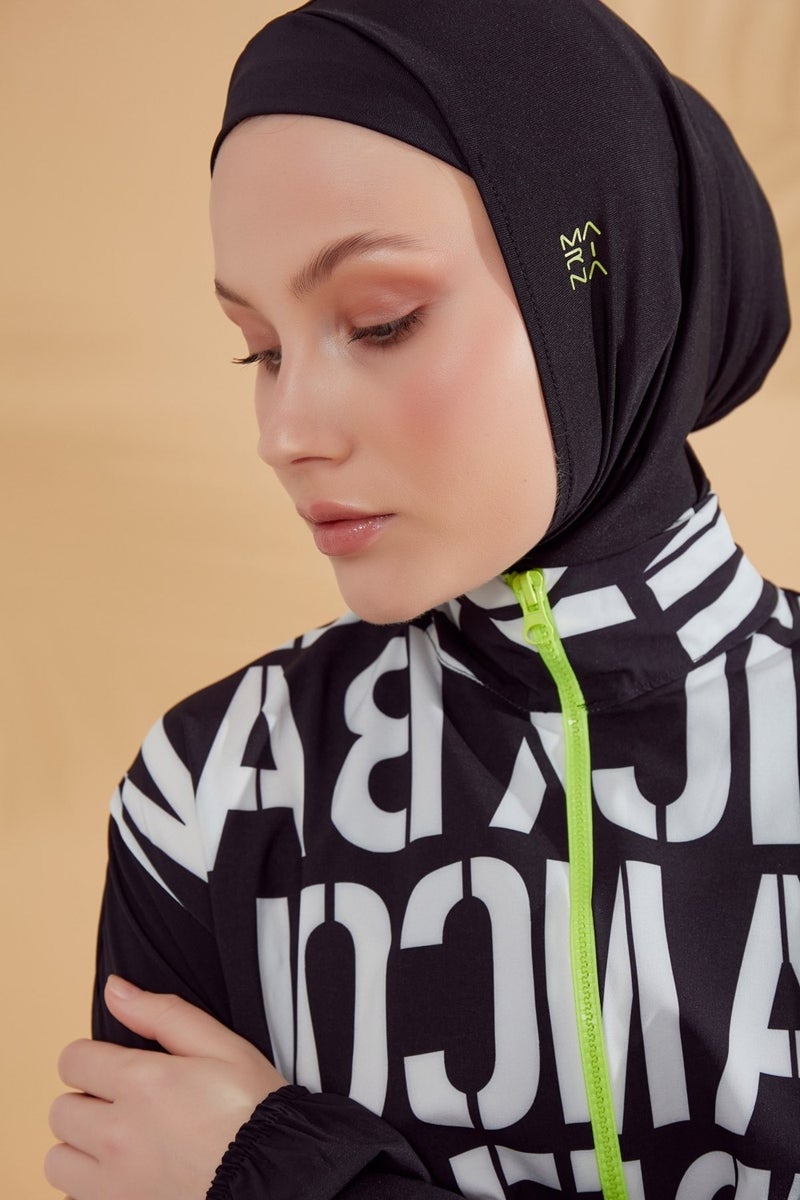 Marina Parachute Lettered Black Fully Covered Hijab Swimsuit M2301  - Image 5