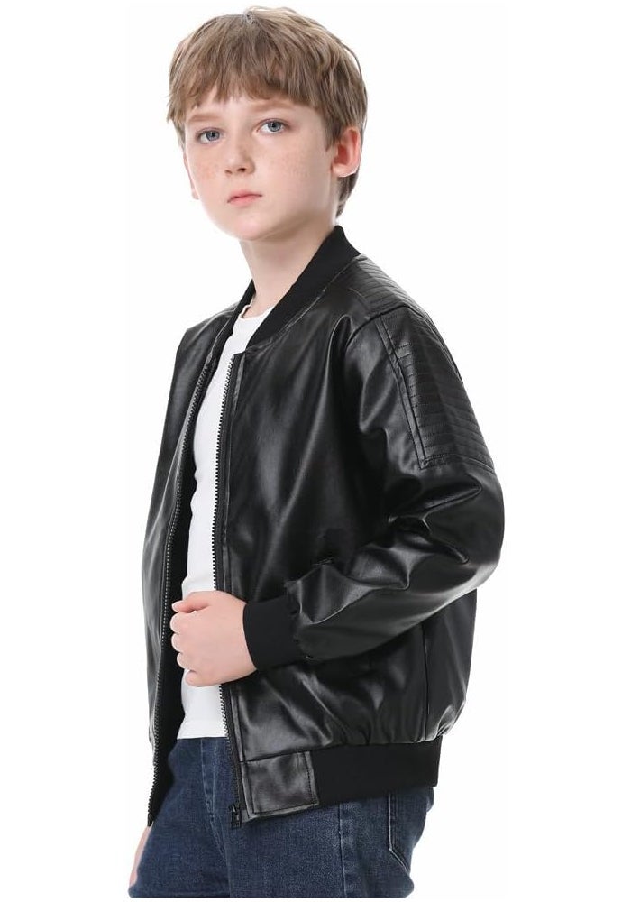 JYCPFLIT جاكيت دراجة نارية من جلد PU للأولاد - أسود، 3-13 سنوات - Image 3
