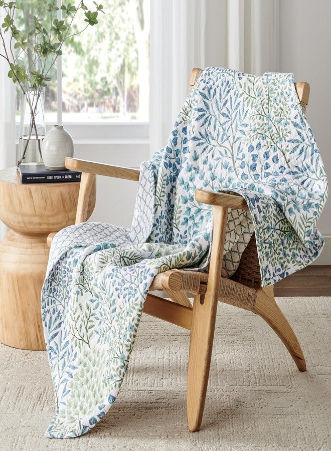 Levtex Home - English Forest Green - Throw - Leaves - Green, Blue, White - Quilt (50x60in.) and Sham 50x60in. - Cotton - Image 1