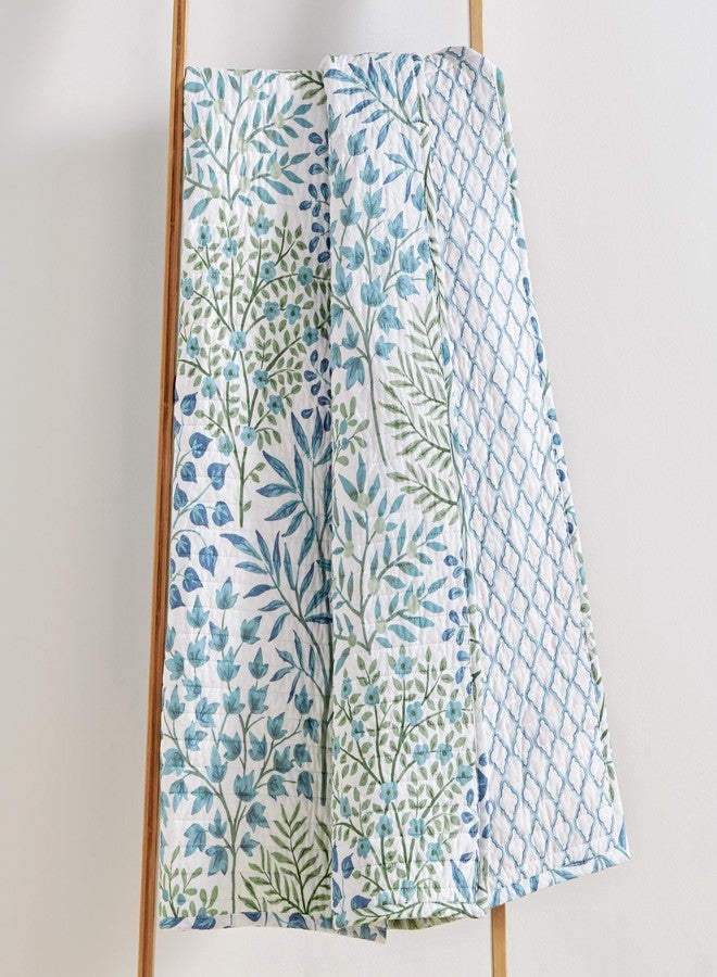 Levtex Home - English Forest Green - Throw - Leaves - Green, Blue, White - Quilt (50x60in.) and Sham 50x60in. - Cotton - Image 3