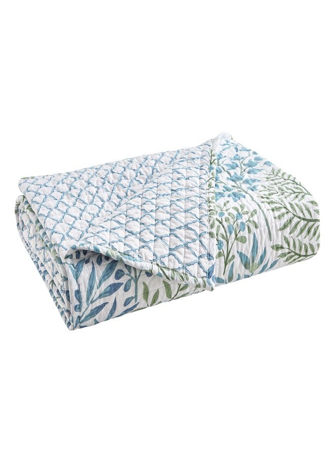 Levtex Home - English Forest Green - Throw - Leaves - Green, Blue, White - Quilt (50x60in.) and Sham 50x60in. - Cotton - Image 2